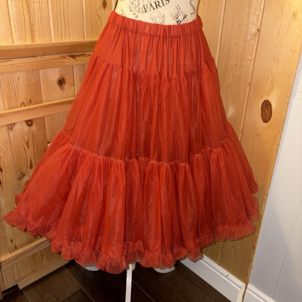 Vtg Sams Western Petticoat Skirt Medium Red 3 Tiered 2 Layers Fluffy Ruffles USA